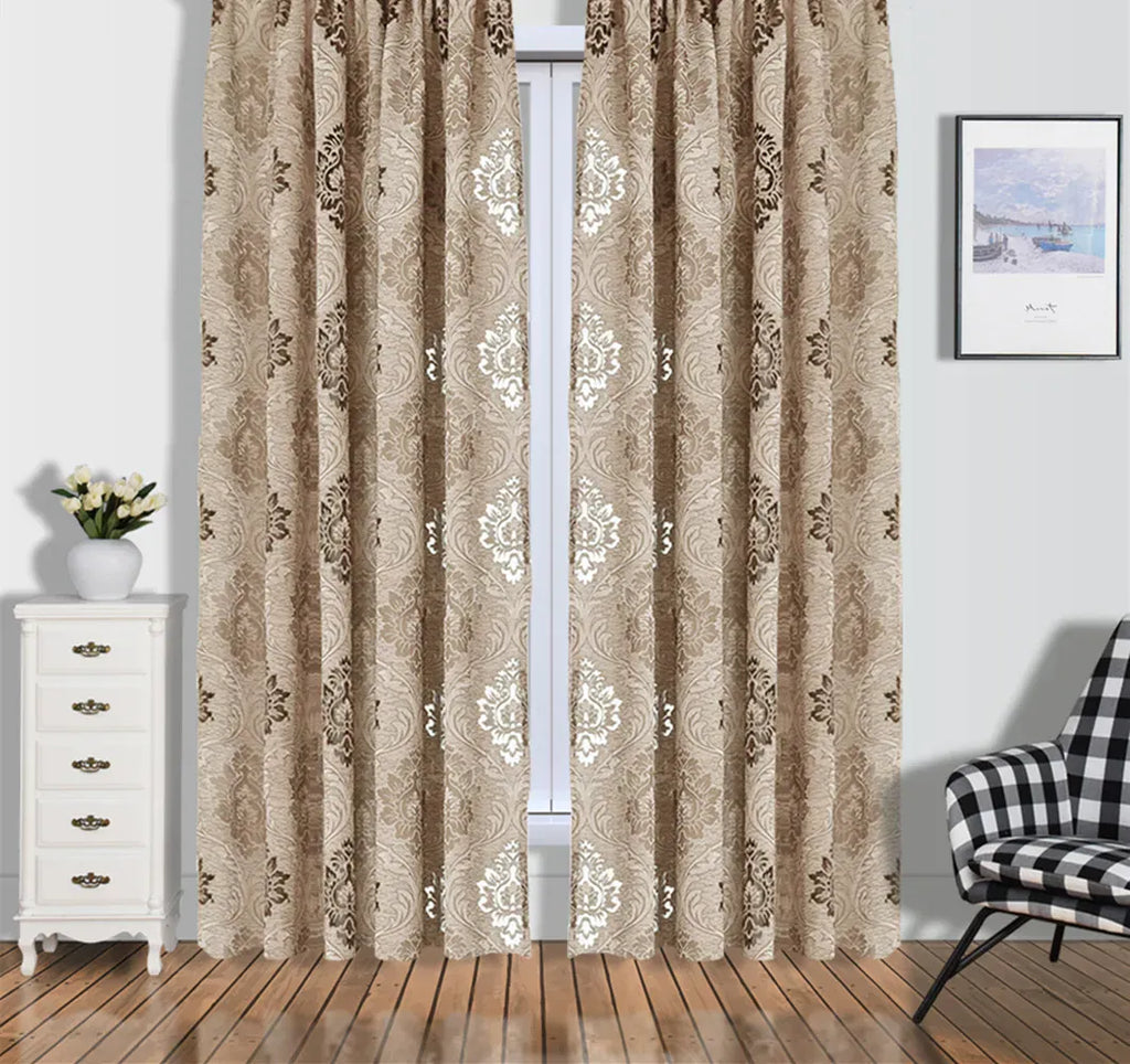 Rideau Jacquard à Fleurs – Style Européen, Effet Tissé Coloris Marron Clair pour Salon ou Balcon (1 Panneau)