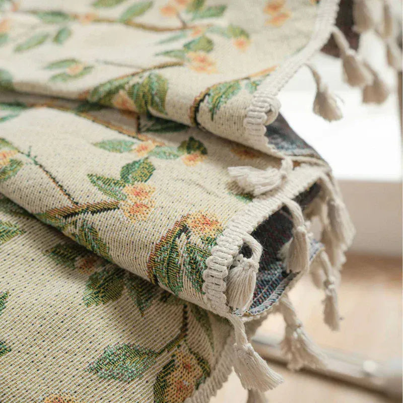 Rideau Jacquard à Franges – Motif Fleurs et Oiseaux, Semi-Occultant pour Salon, Chambre ou Cuisine