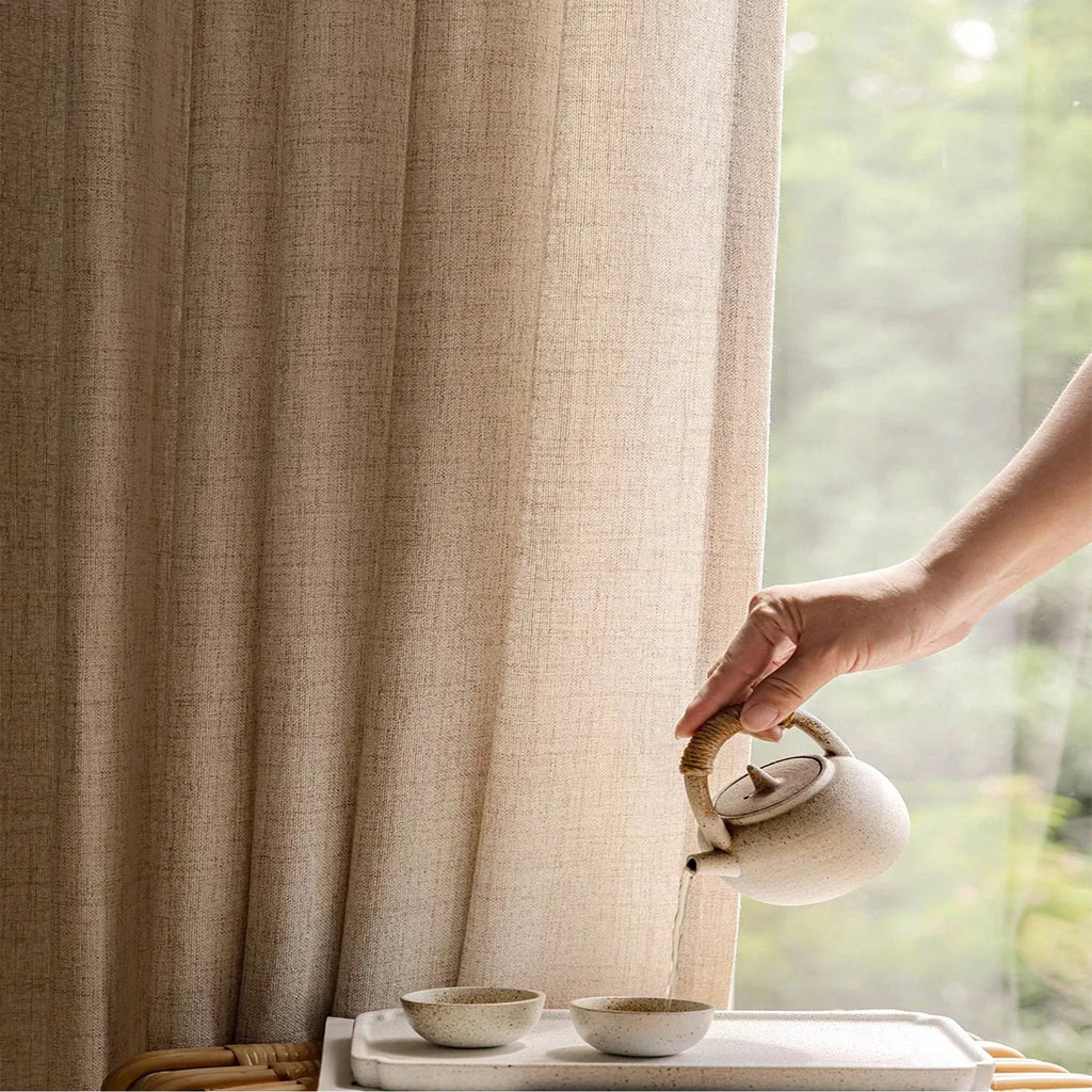 Rideau Moderne en Lin  – Occultant, Respirant et Isolant Thermique pour Salon ou Chambre (1 Panneau)