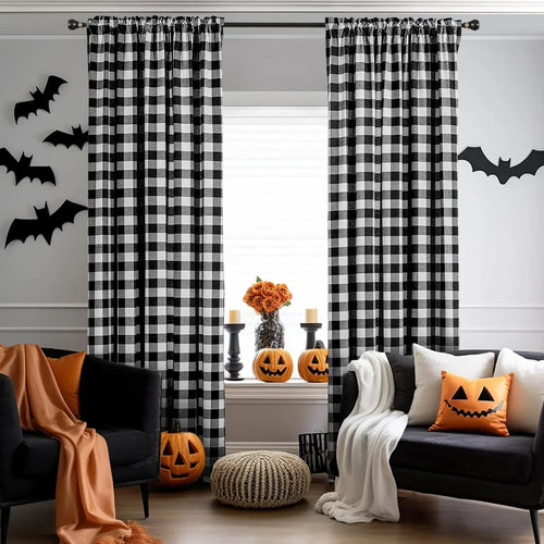 Rideaux à Carreaux Buffalo – Style Maison de Campagne Effet Tissé, Déco de Noël à Motif Gingham avec Cantonnières à Poche de Tringle