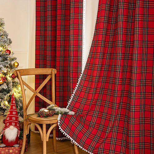 Rideaux à Carreaux Rétro Américains – Déco de Noël Effet Tissé et Nouvel An, Ambiance Festive pour Salon & Chambre (1 Pièce)