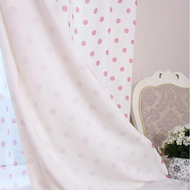 Rideaux à Petits Pois – Style Coréen Doux, Semi-Occultants, Chambre Fille ou Enfant, Tulle Aéré