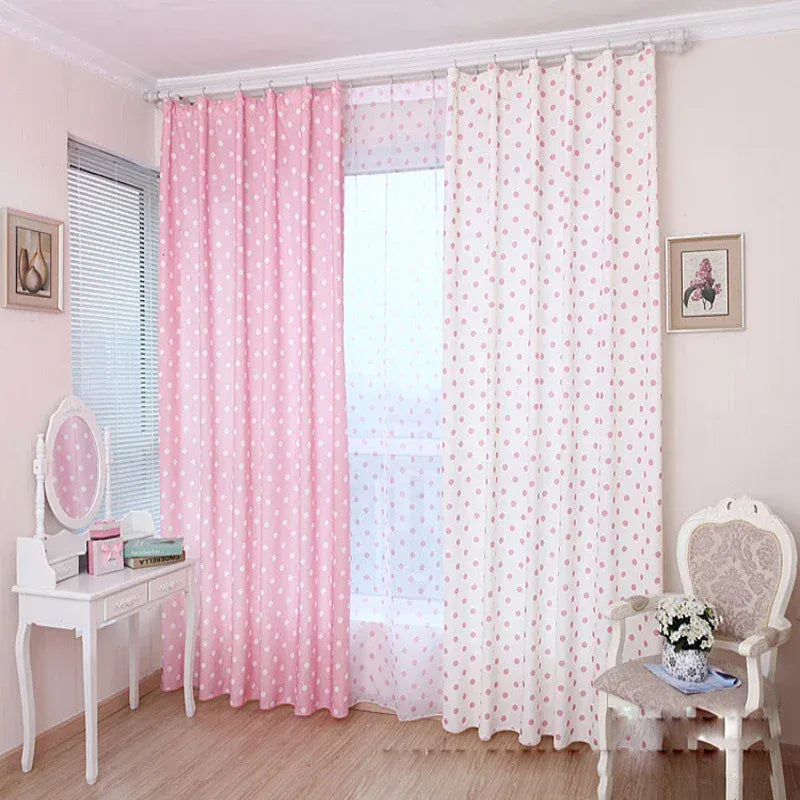 Rideaux à Petits Pois – Style Coréen Doux, Semi-Occultants, Chambre Fille ou Enfant, Tulle Aéré