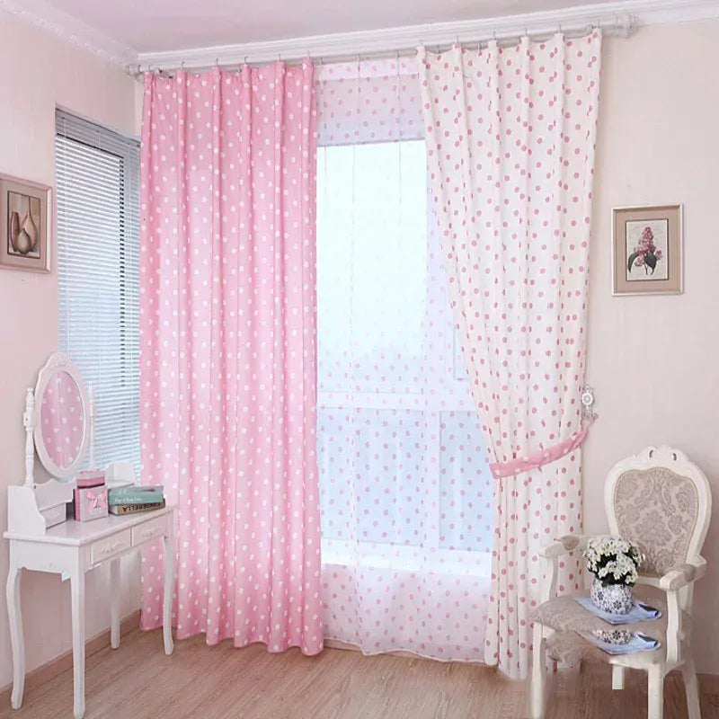 Rideaux à Petits Pois – Style Coréen Doux, Semi-Occultants, Chambre Fille ou Enfant, Tulle Aéré