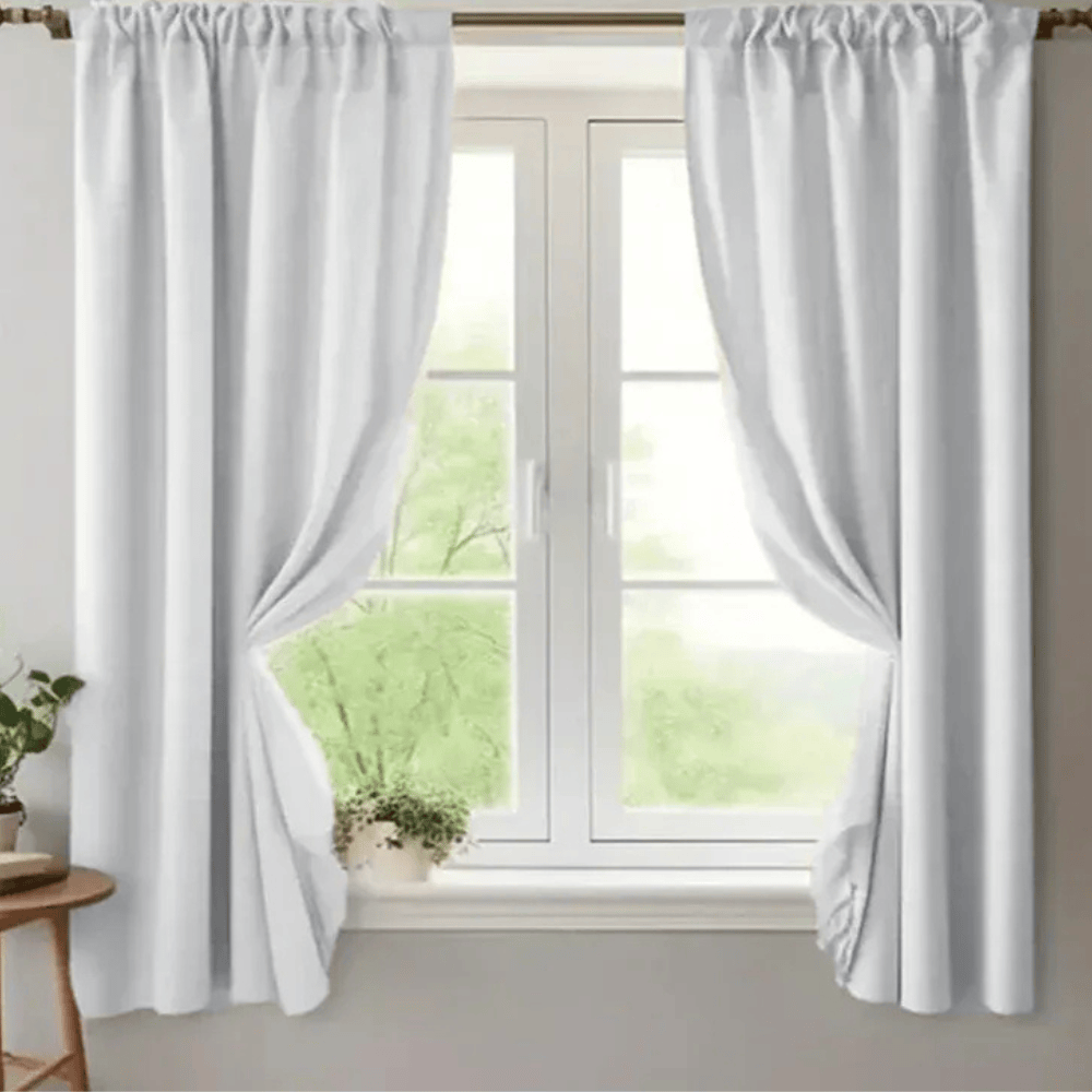 Rideaux Blancs Semi-Occultants – Salon / Chambre, Modèle Court pour Fenêtres & Portes, Texture Élégante