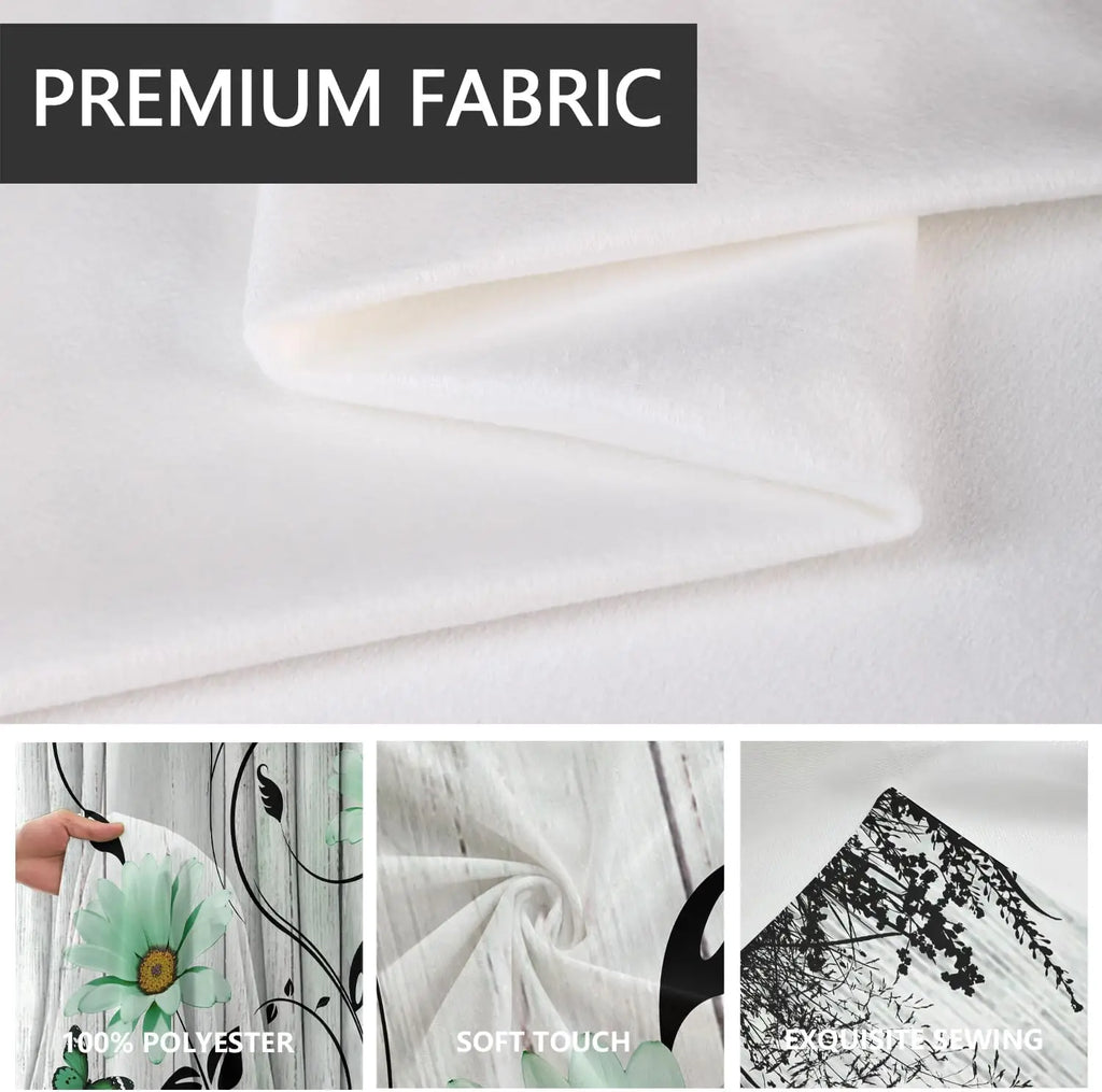 Rideaux Champêtres Rustiques Verts à Fleurs – Motif Marguerites Blanches et Papillons, Style Bohème pour Salon ou Chambre