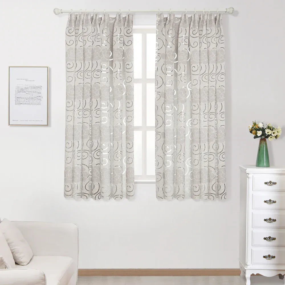 Rideaux Courts Jacquard Fleuris – Semi-Occultants Modernes, Prêts à Poser pour Cuisine ou Salon