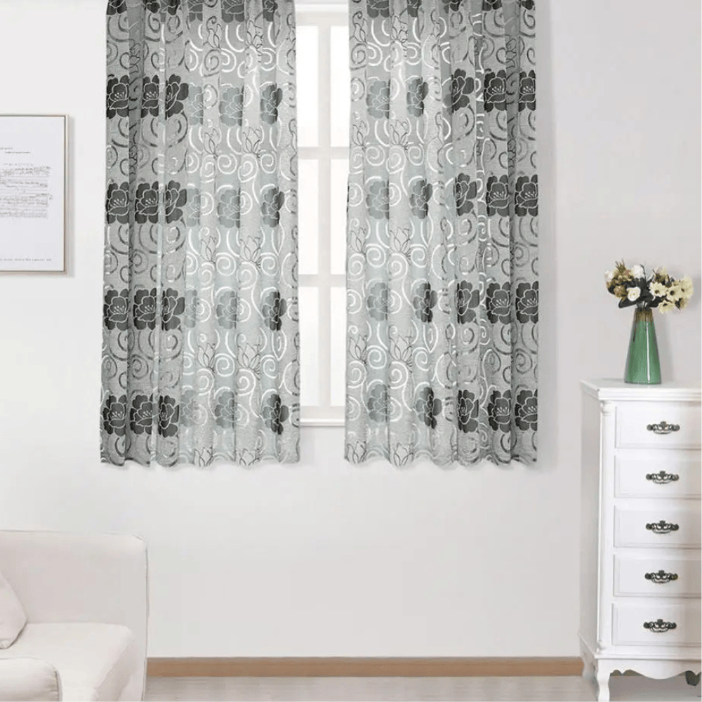 Rideaux Courts Jacquard Fleuris – Semi-Occultants Modernes, Prêts à Poser pour Cuisine ou Salon