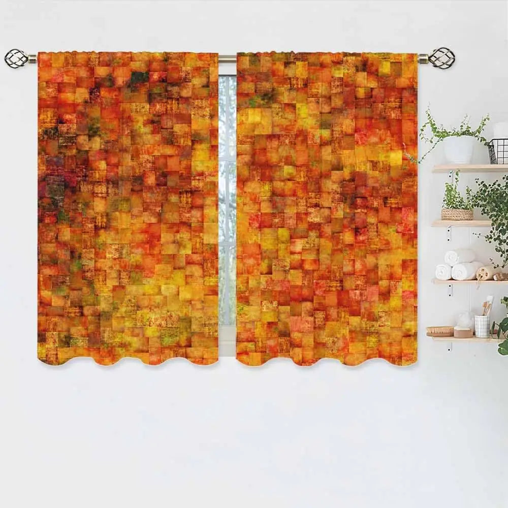 Rideaux Cuisine Orange Brique – Style Vintage à Petits Carrés Géométriques, Courts pour Salle de Bain ou Café
