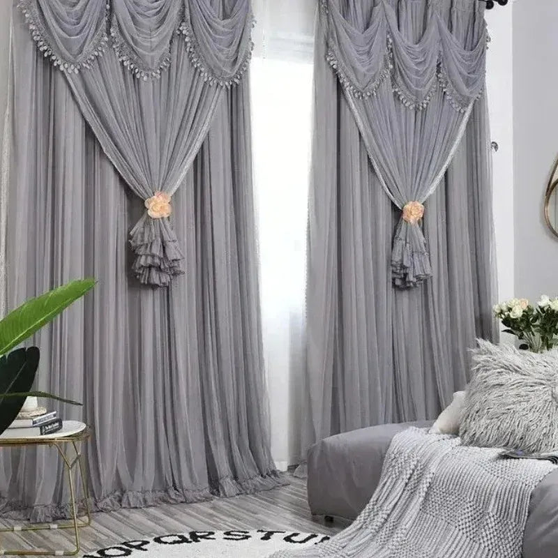 Rideaux de Luxe Sur Mesure – Occultants avec Voilage Blanc, Ambiance Temps Moderne pour Chambre ou Salon