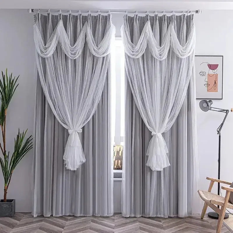 Rideaux de Luxe Sur Mesure – Occultants avec Voilage Blanc, Ambiance Temps Moderne pour Chambre ou Salon