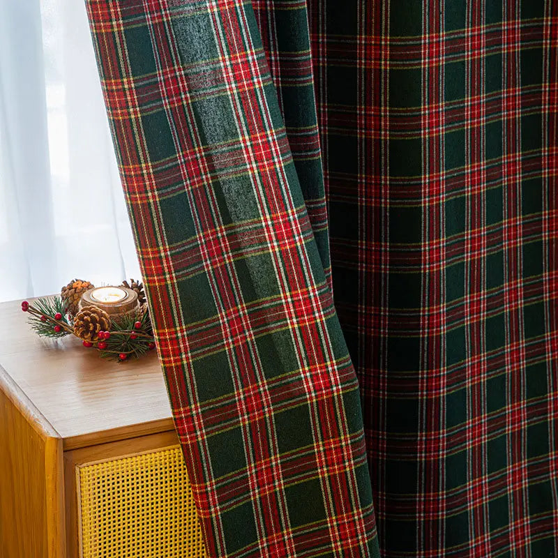 Rideaux de Noël à Carreaux – Style Traditionnel à Lignes Rouges et Vertes, Déco Festive pour Salon & Chambre
