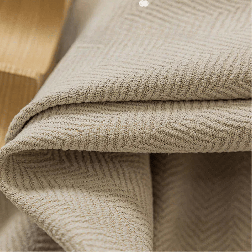 Rideaux en Chenille Beige Épais – Motif Chevron Sur Mesure, Occultants de Luxe pour Salon & Chambre