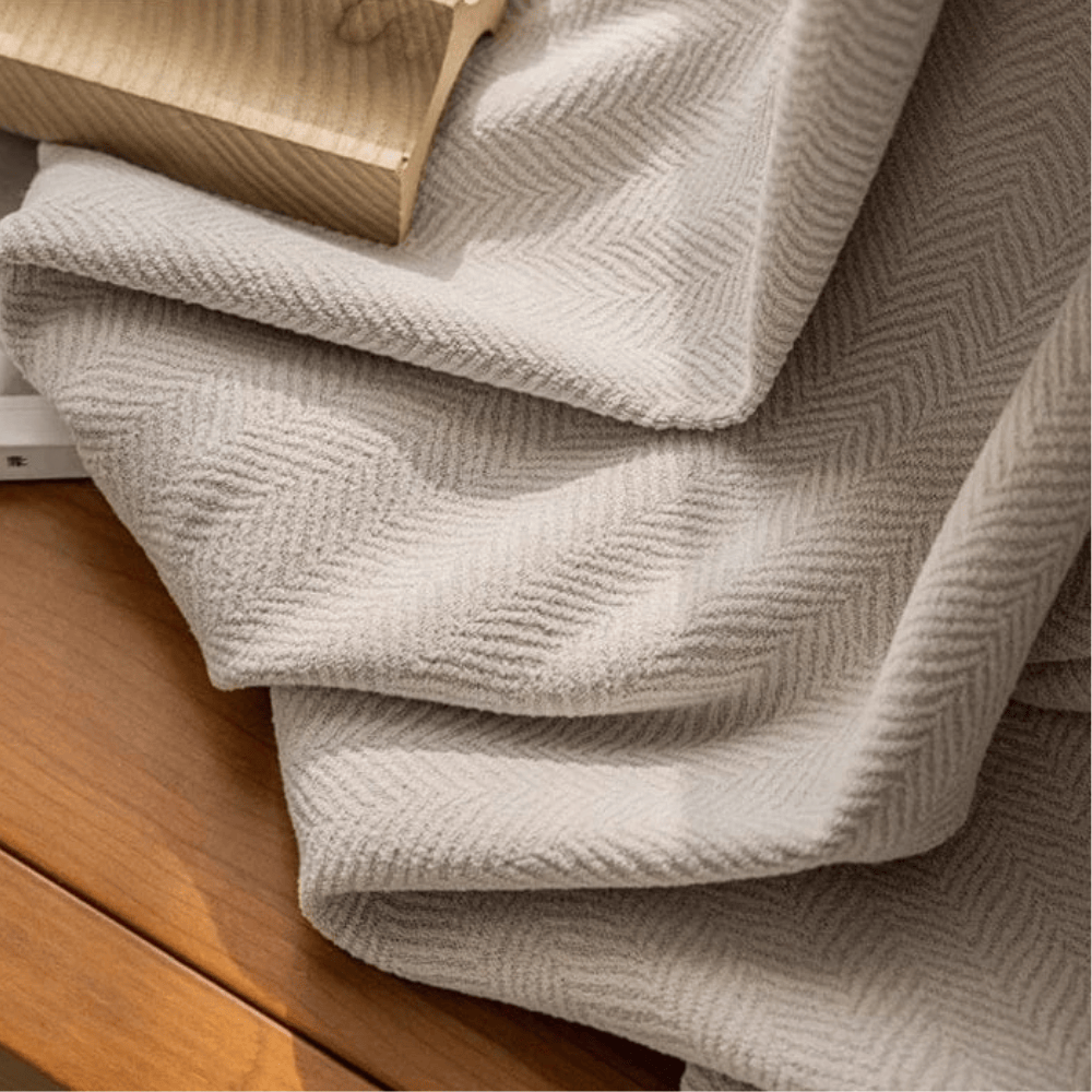 Rideaux en Chenille Beige Épais – Motif Chevron Sur Mesure, Occultants de Luxe pour Salon & Chambre