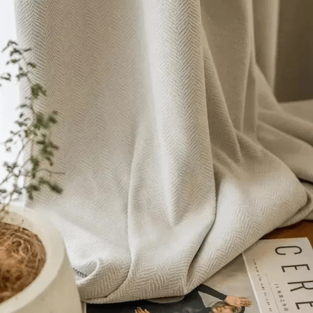 Rideaux en Chenille Beige Épais – Motif Chevron Sur Mesure, Occultants de Luxe pour Salon & Chambre