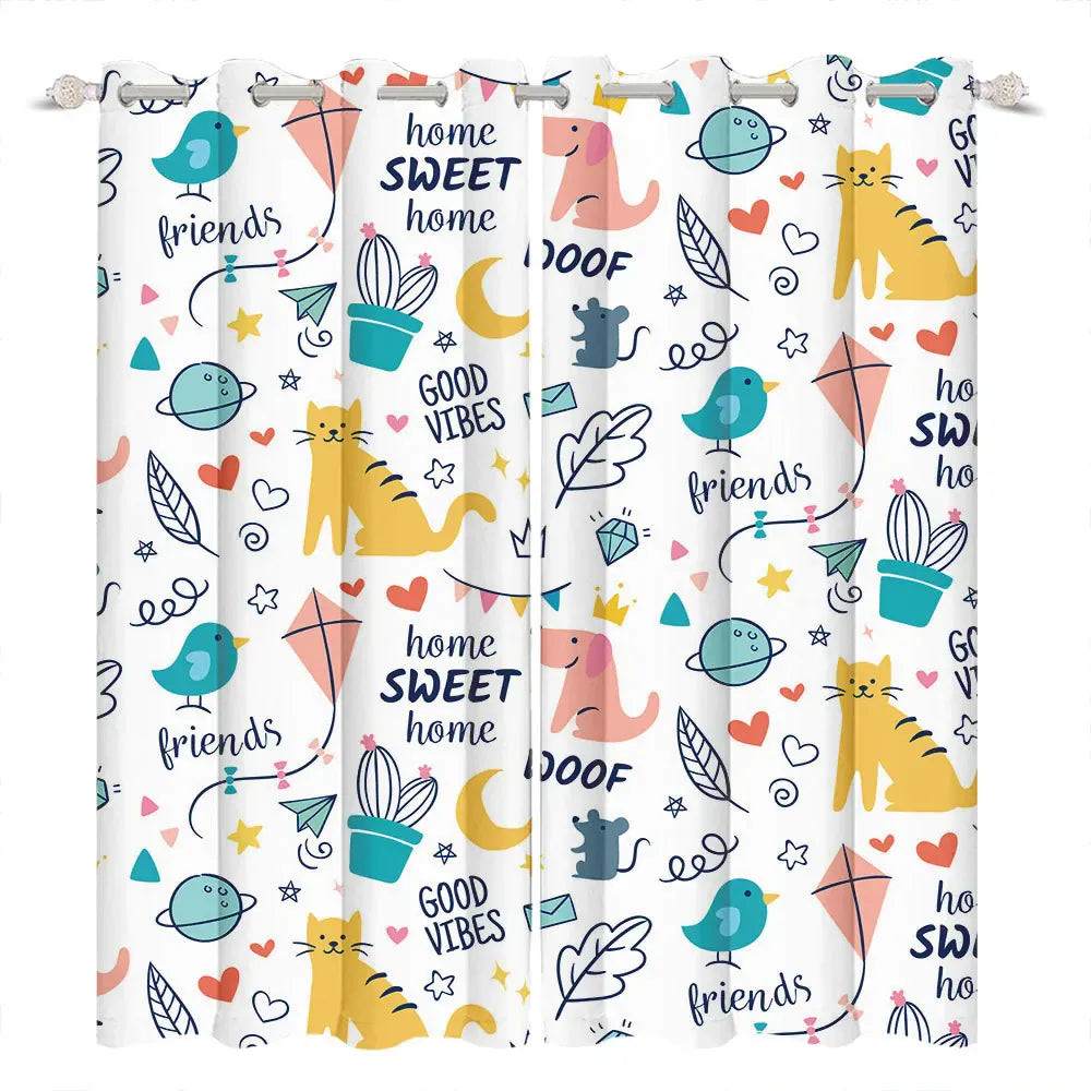 Rideaux Enfant Occultants – Motifs Baleine, Licorne, Espace & Éléphant, Décoration Chambre Garçon / Fille