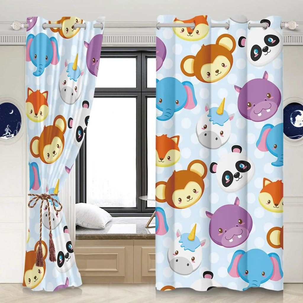 Rideaux Enfant Occultants – Motifs Baleine, Licorne, Espace & Éléphant, Décoration Chambre Garçon / Fille