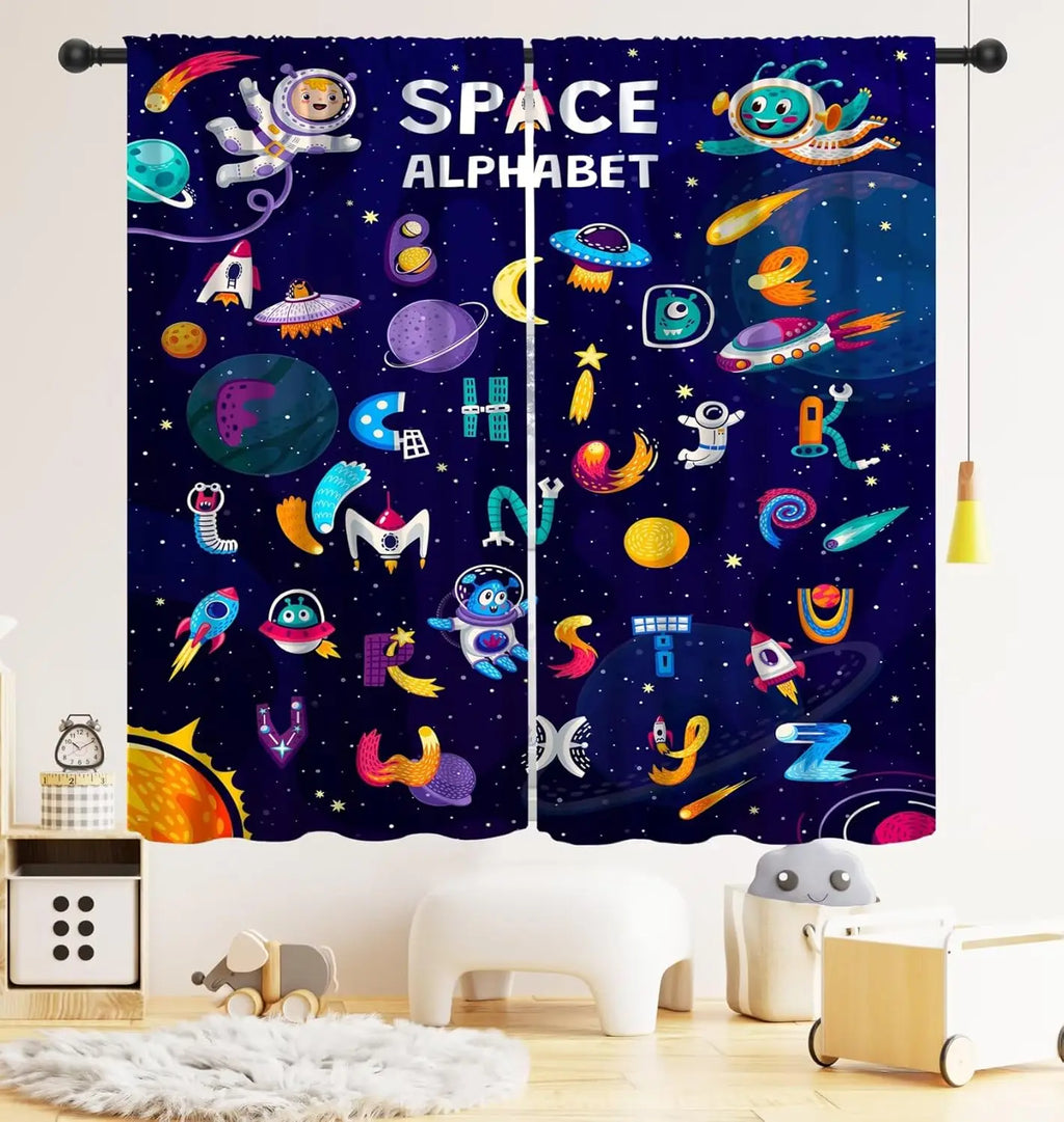 Rideaux Enfant Thème Espace – Astronaute & Planètes, Occultants, Décoration Chambre