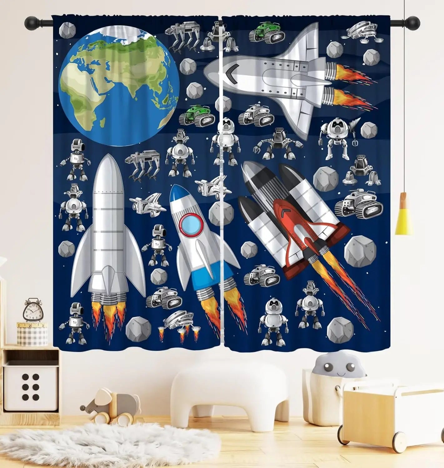 Rideaux Enfant Thème Espace – Astronaute & Planètes, Occultants, Décoration Chambre
