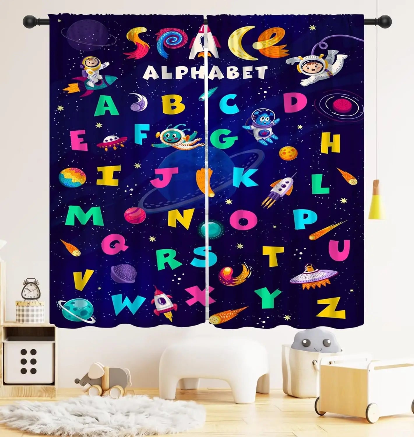 Rideaux Enfant Thème Espace – Astronaute & Planètes, Occultants, Décoration Chambre