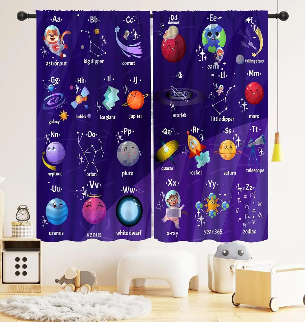 Rideaux Enfant Thème Espace – Astronaute & Planètes, Occultants, Décoration Chambre