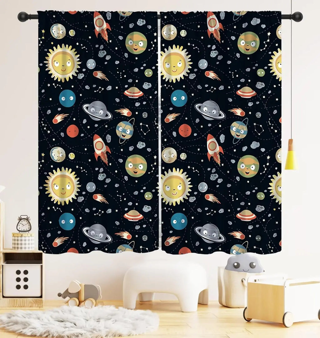 Rideaux Enfant Thème Espace – Astronaute & Planètes, Occultants, Décoration Chambre