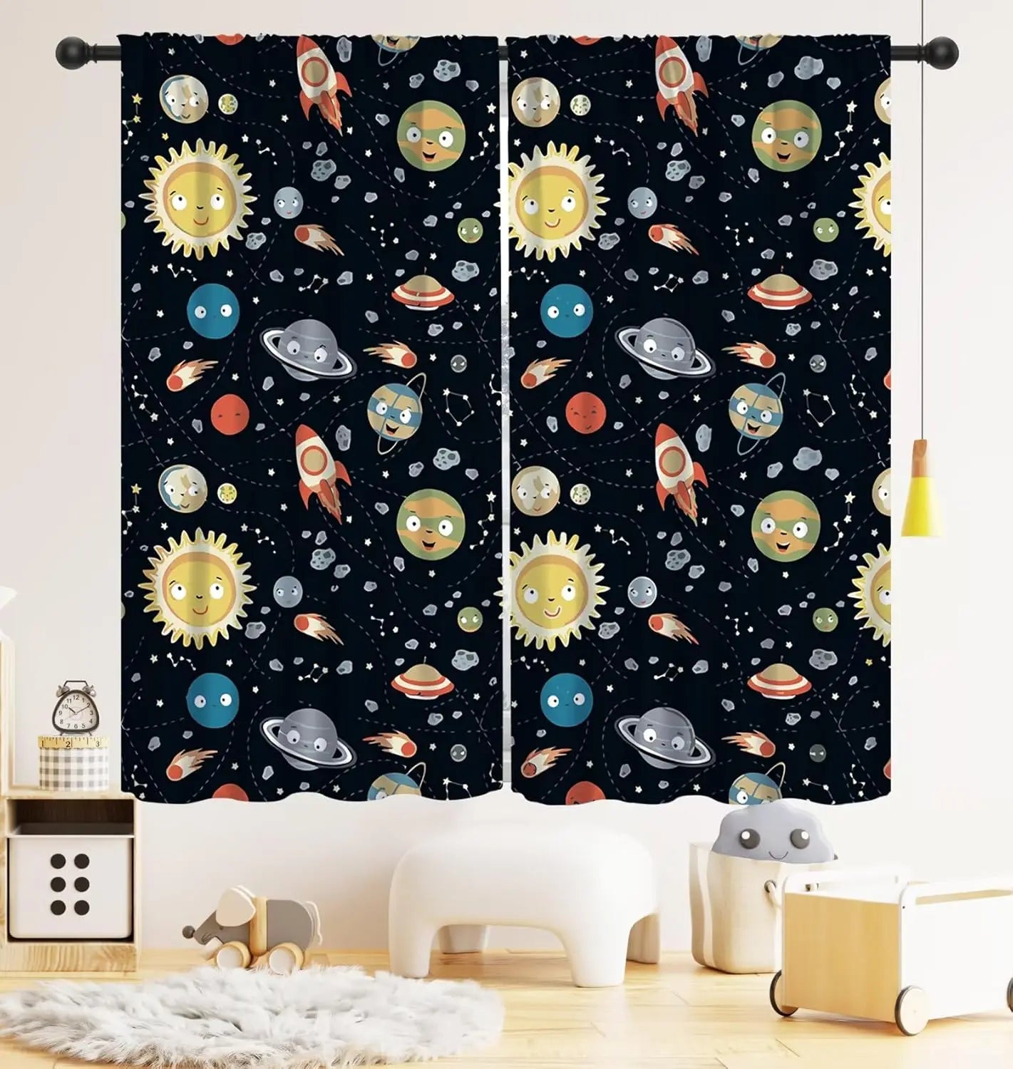 Rideaux Enfant Thème Espace – Astronaute & Planètes, Occultants, Décoration Chambre
