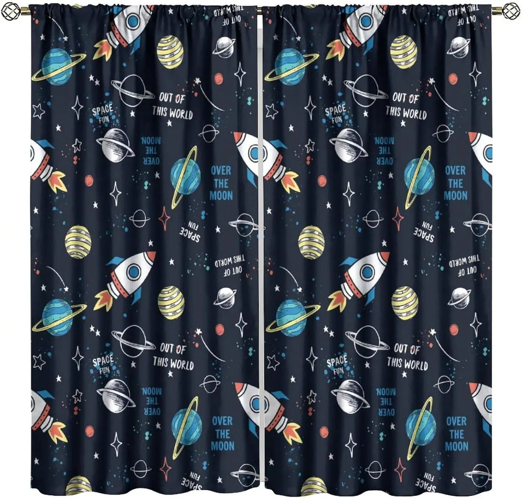 Rideaux Enfant Thème Espace – Astronaute & Planètes, Occultants, Décoration Chambre