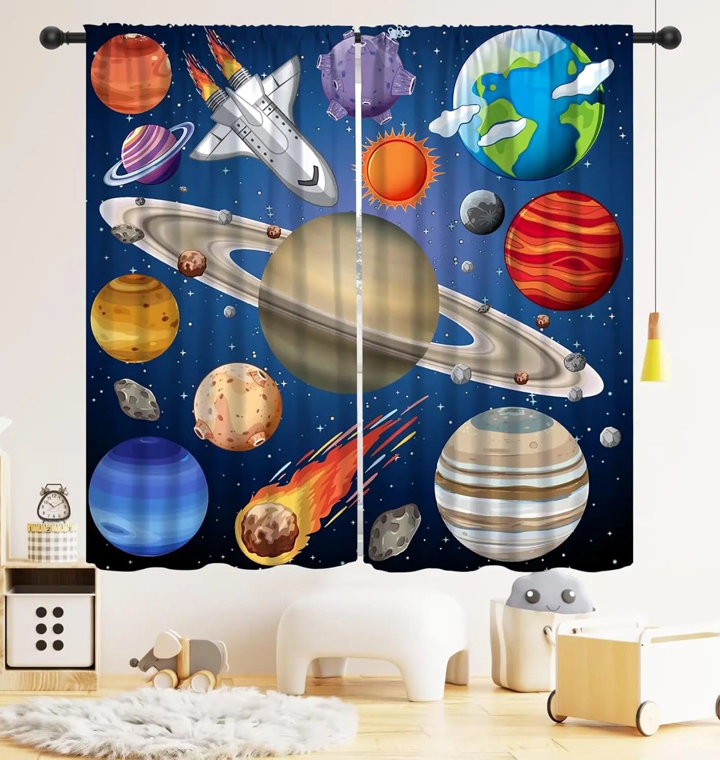 Rideaux Enfant Thème Espace – Astronaute & Planètes, Occultants, Décoration Chambre