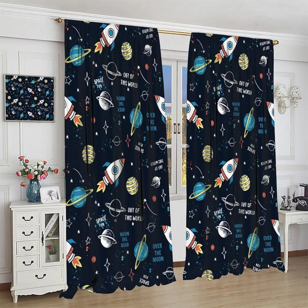 Rideaux Enfant Thème Espace – Astronaute & Planètes, Occultants, Décoration Chambre