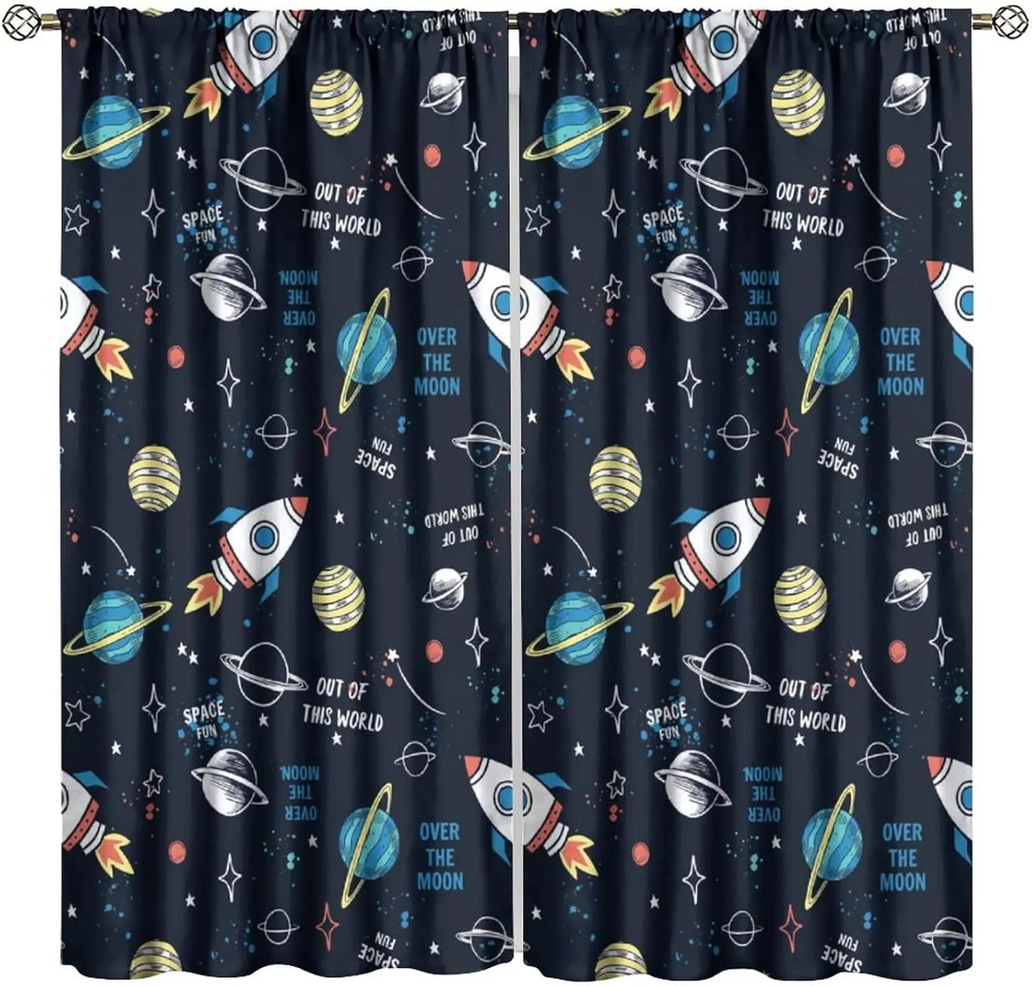 Rideaux Enfant Thème Espace – Astronaute & Planètes, Occultants, Décoration Chambre