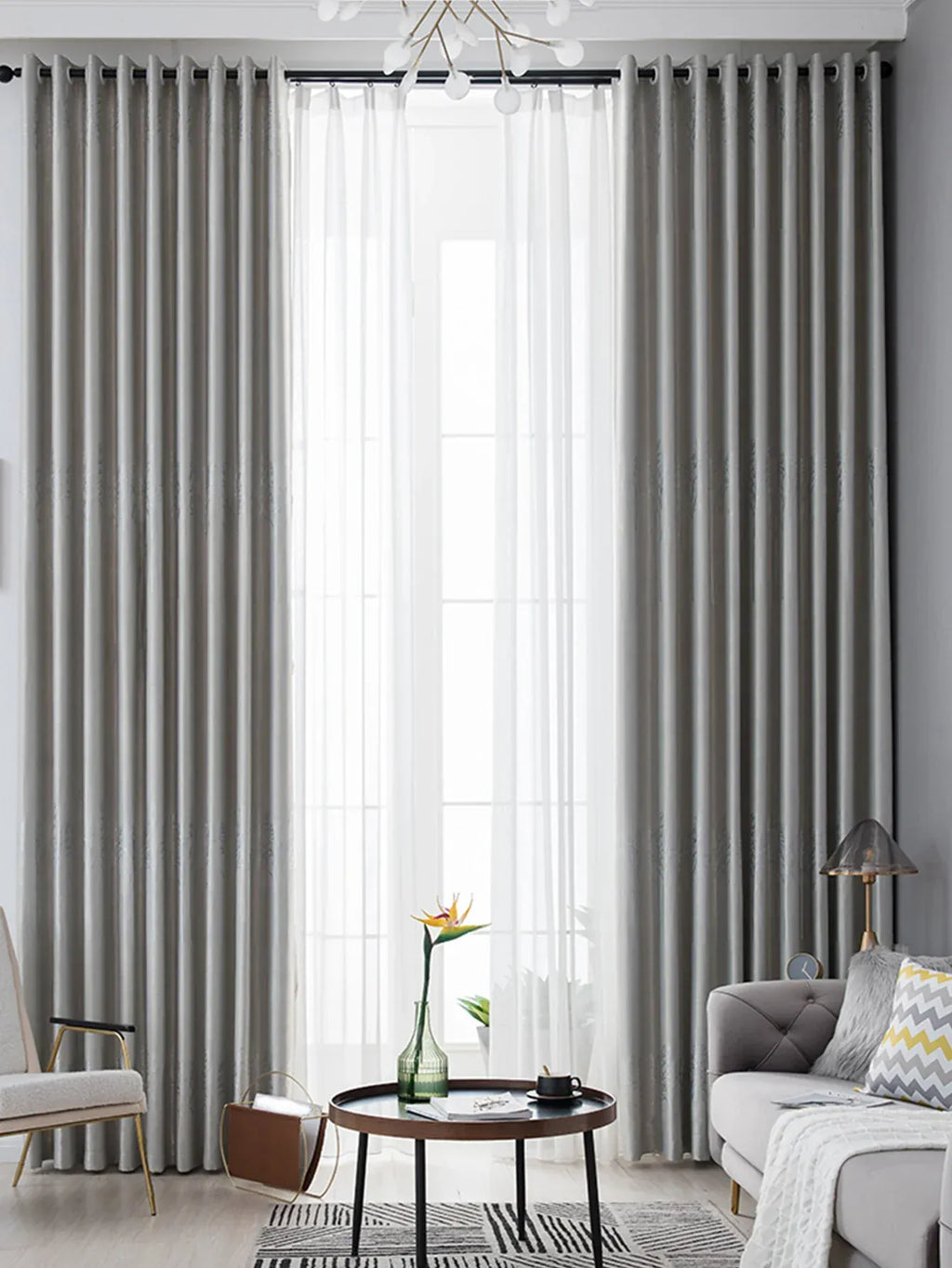 Rideaux Épais Gris Élégants – Style Light Luxury pour Salon