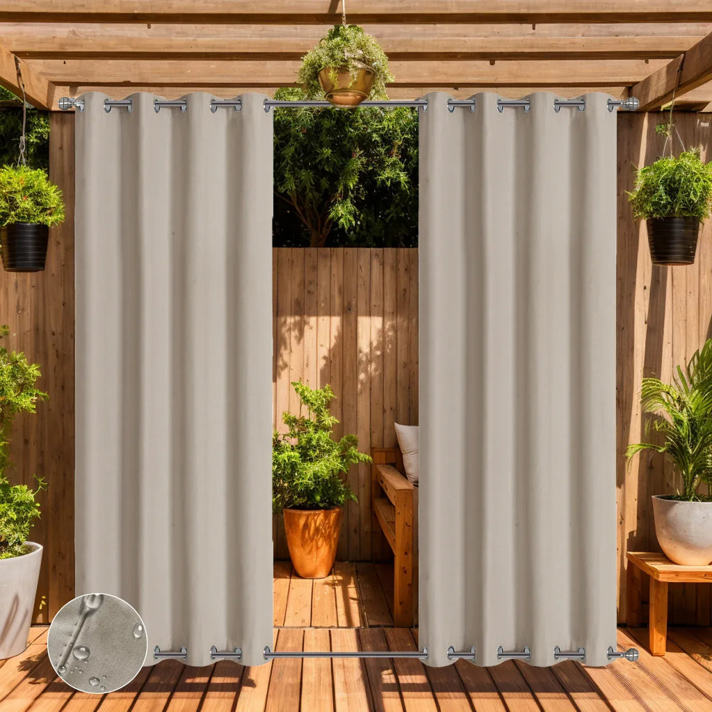 Rideaux Extérieurs 100% Imperméables – Œillets Doubles, Anti-Vent & Isolants Thermiques pour Pergola, Patio ou Gazebo