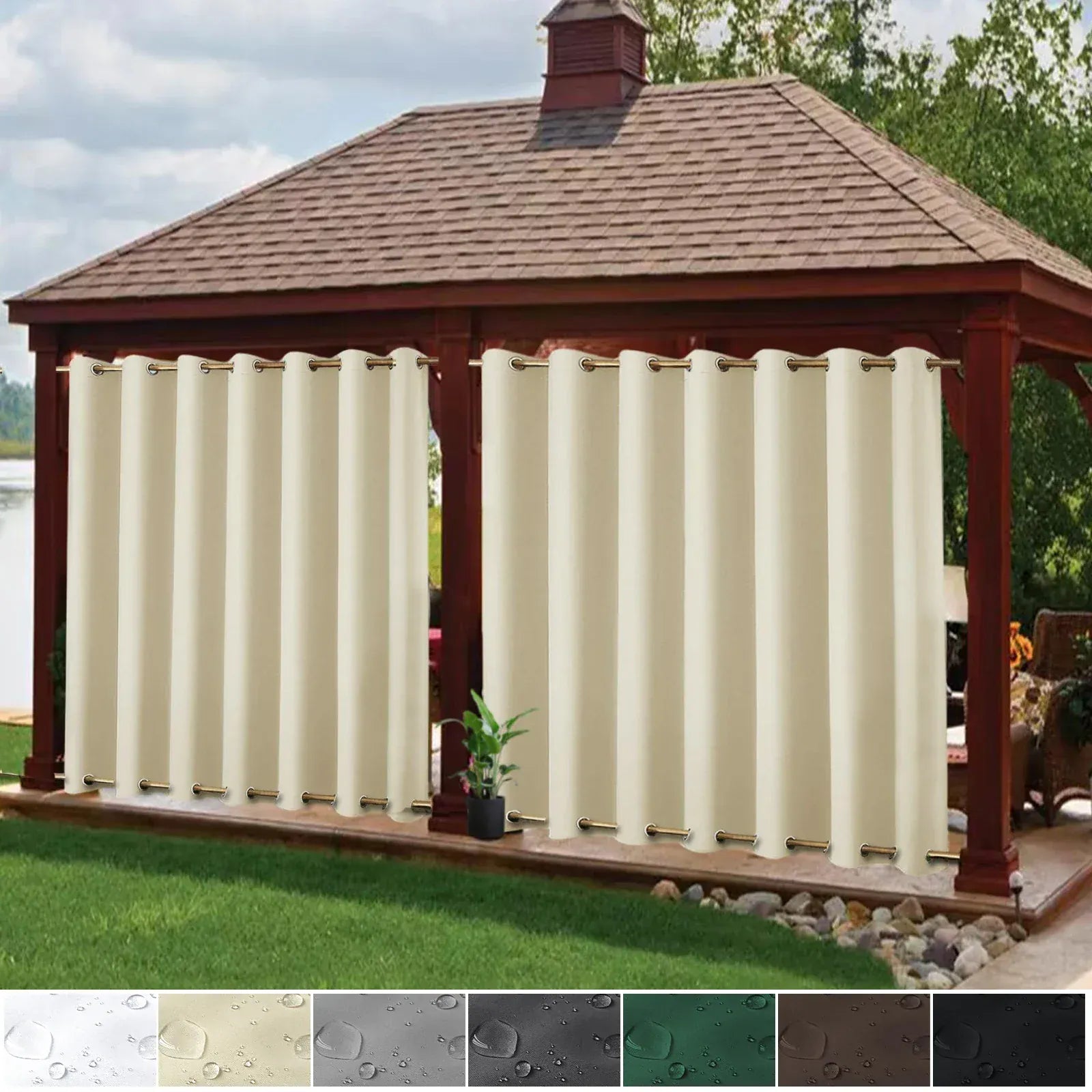 Rideaux Extérieurs Grand Format – Occultants & Imperméables, Anti-Vent avec Œillets Haut/Bas pour Patio & Jardin
