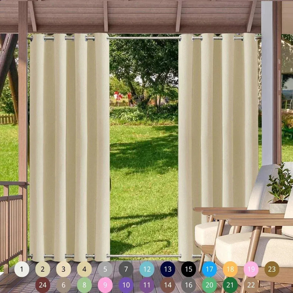 Rideaux Extérieurs Imperméables & Anti-Vent – Sur Mesure, Occultants avec Œillets Haut/Bas pour Balcon, Patio ou Jardin