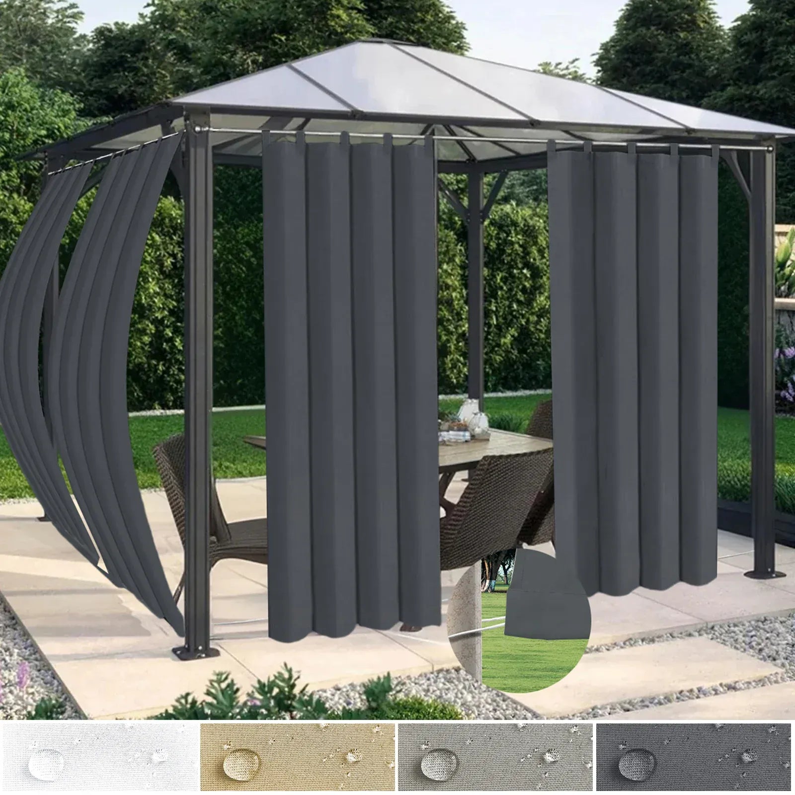 Rideaux Extérieurs Imperméables – Occultants & Anti-Vent avec Passe-Rideau, Pour Patio, Pergola, Porche ou Gazebo