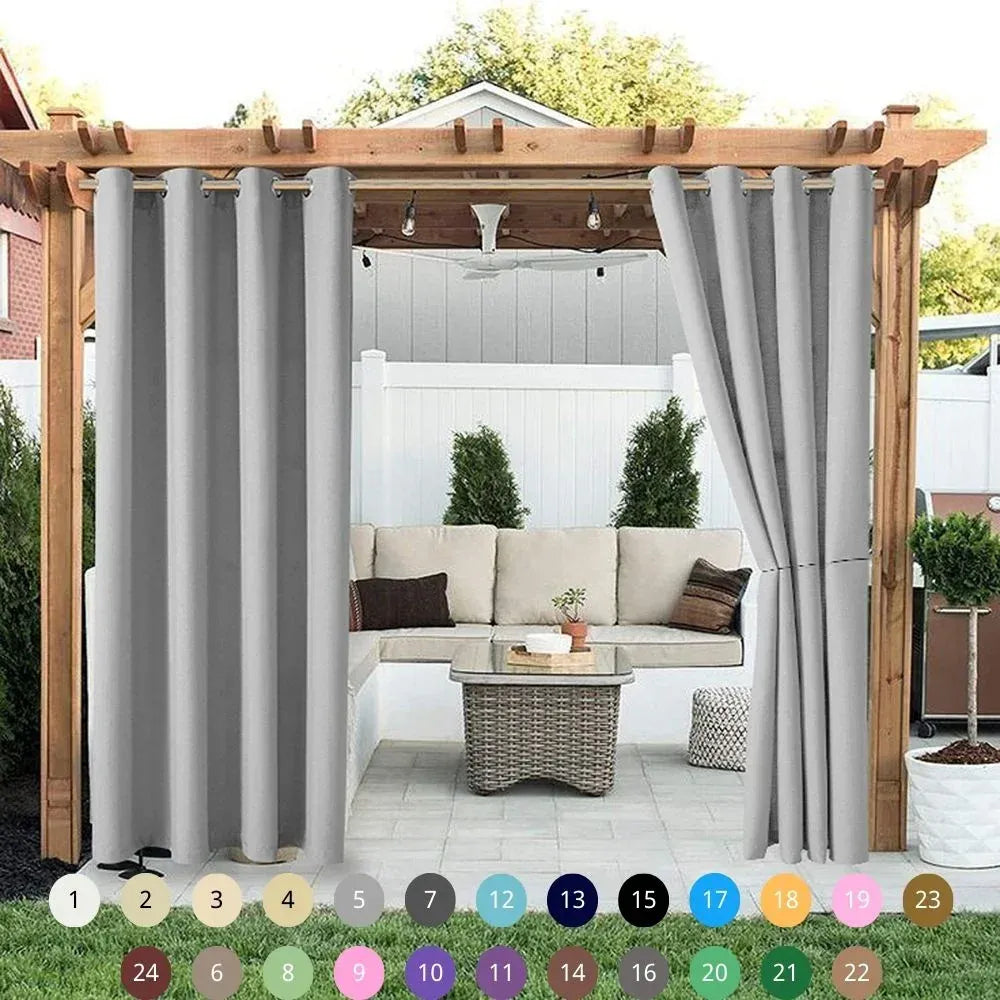 Rideaux Extérieurs Imperméables Sur Mesure – Œillets Supérieurs avec Sangle, Pour Jardin, Patio, Porche ou Piscine