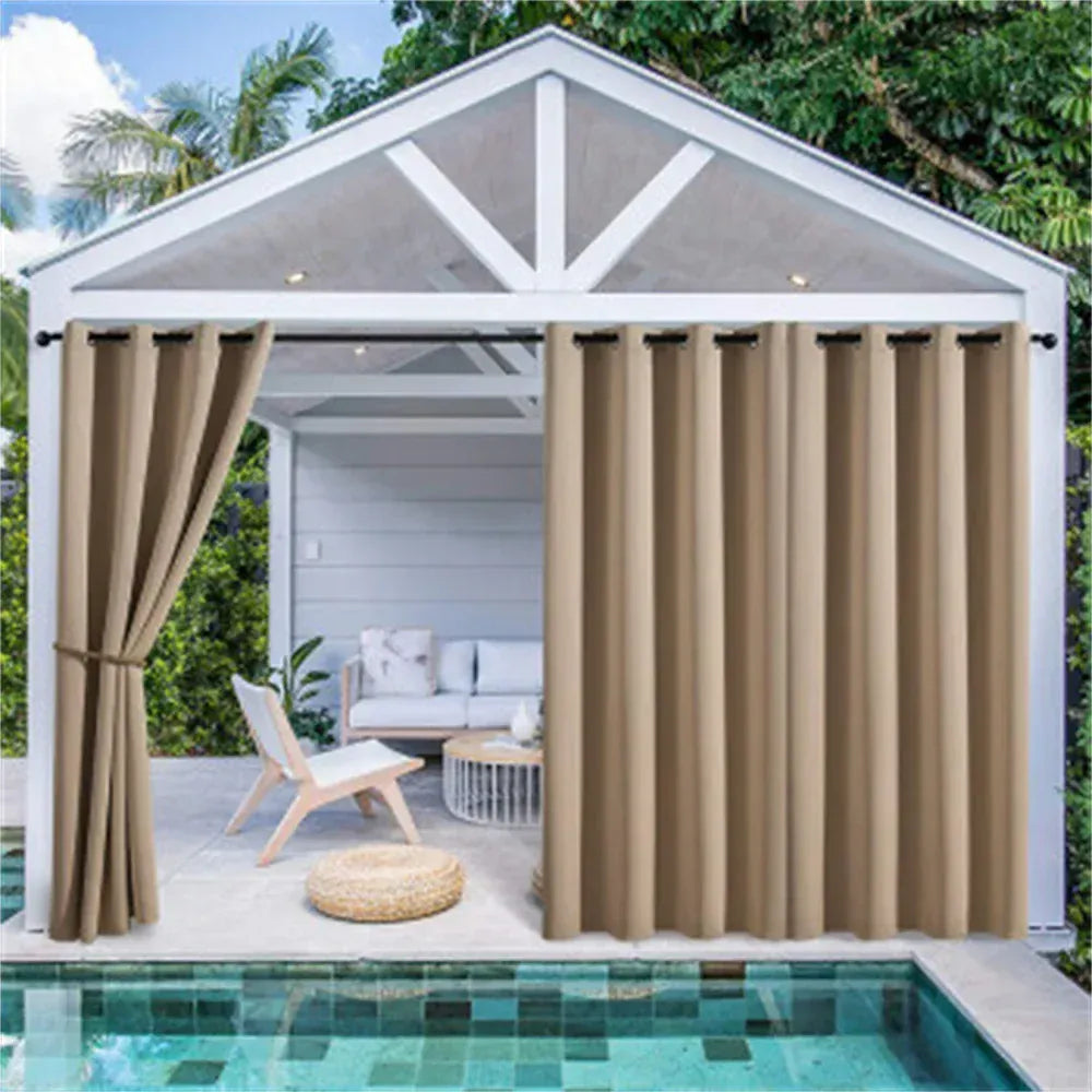 Rideaux Extérieurs Imperméables Sur Mesure – Œillets Supérieurs avec Sangle, Pour Jardin, Patio, Porche ou Piscine