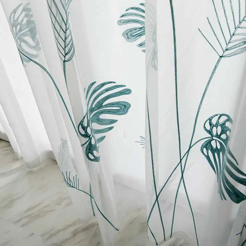 Rideaux Légers Contemporains – Voilages Pastoral à Feuilles Brodées pour Fenêtres de Pièce de Vie