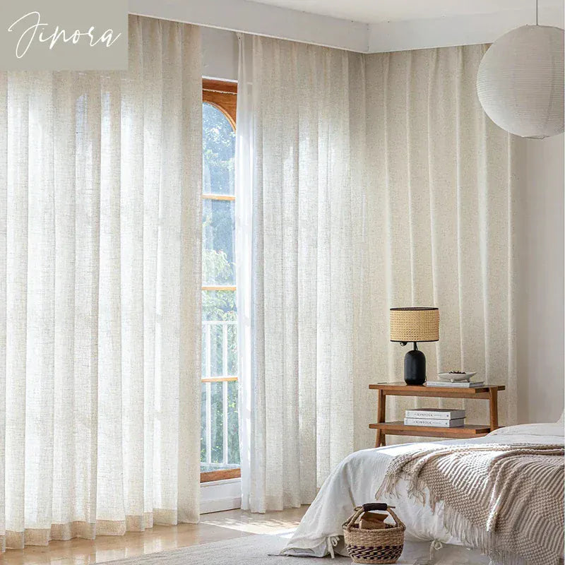 Rideaux Légers gamme Voilage -  Naturel Lin & Coton pour Fenêtres de Pièce de Vie