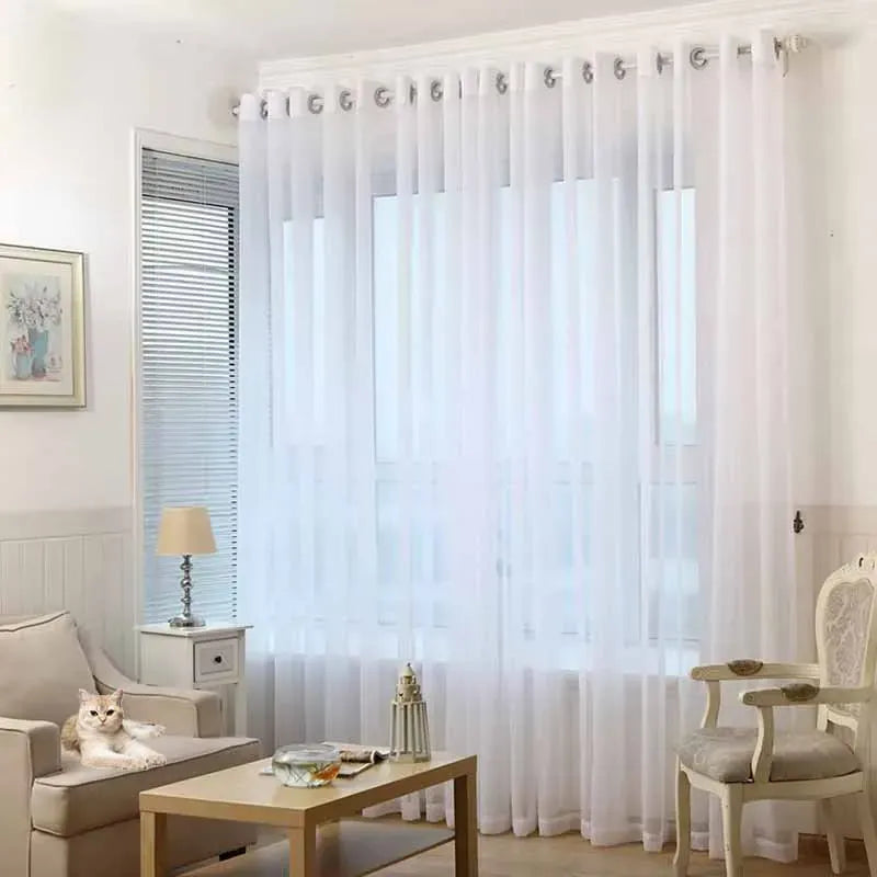 Rideaux Légers  – Tulle Blanc Transparent pour Portes et Pièces de Vie