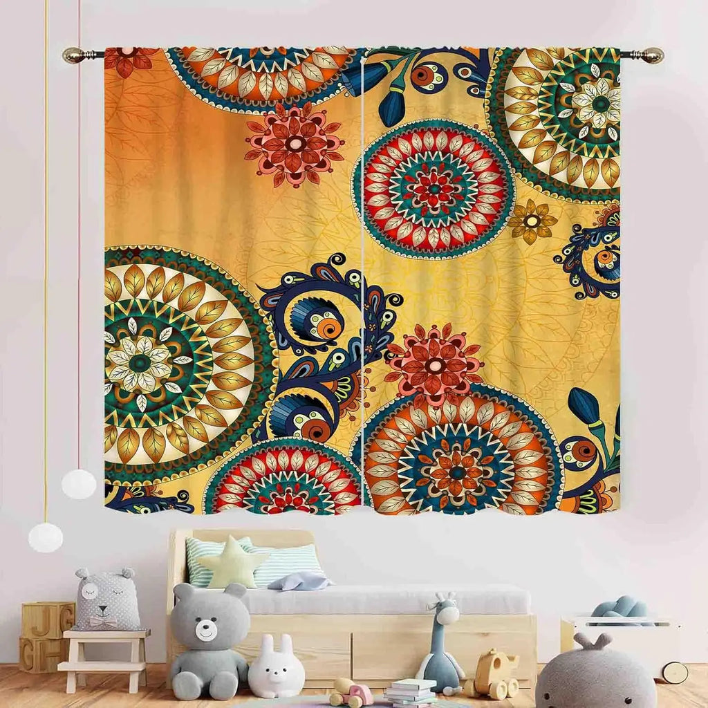 Rideaux Mandala Bohème – Imprimé Paisley Indien Occultant pour Salon et Pièce de Vie