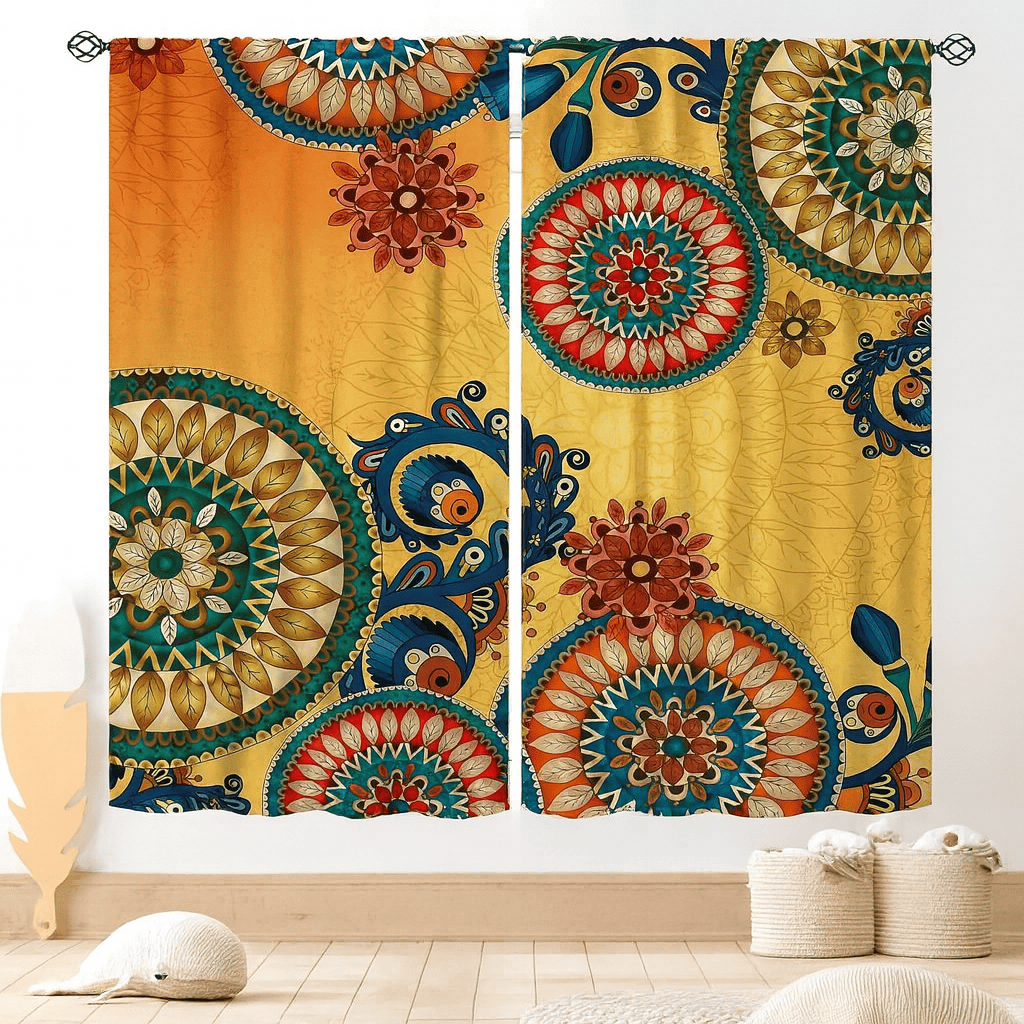 Rideaux Mandala Bohème – Imprimé Paisley Indien Occultant pour Salon et Pièce de Vie