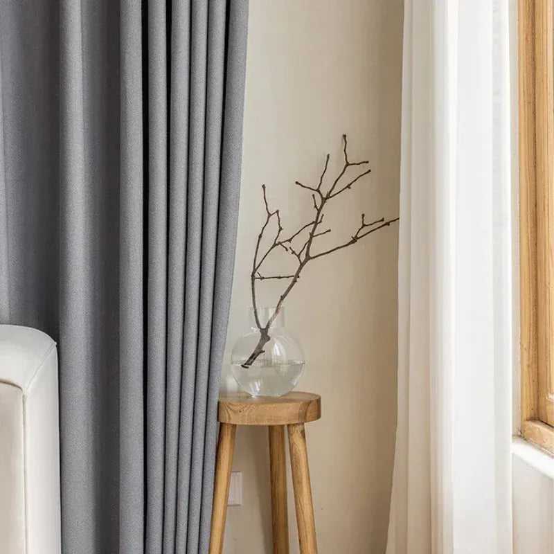 Rideaux Occultants Acoustiques – Sur Mesure pour Salon et Salle à Manger, Tissu Gris Élégant