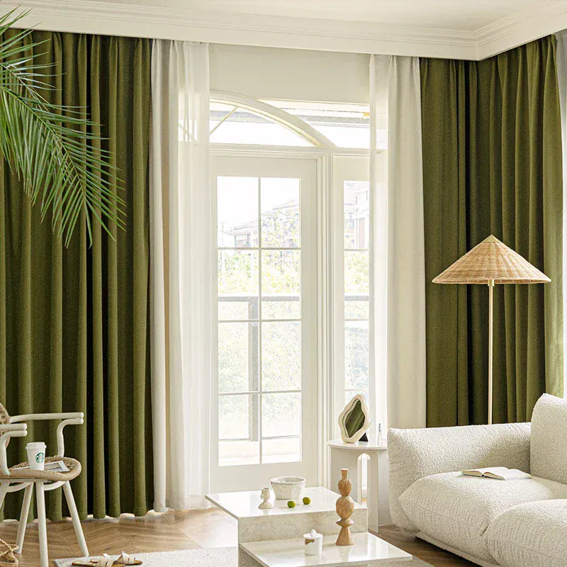 Rideaux Occultants Chenille Vert Olive – Motif Chevrons, Sur Mesure pour Salon et Pièce de Vie