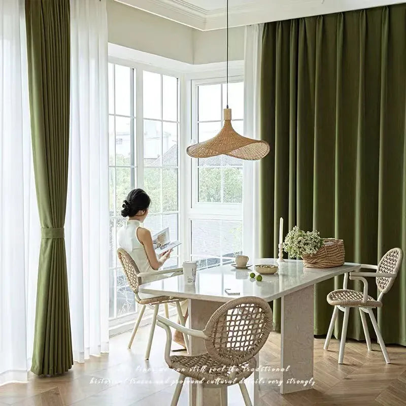 Rideaux Occultants Chenille Vert Olive – Motif Chevrons, Sur Mesure pour Salon et Pièce de Vie