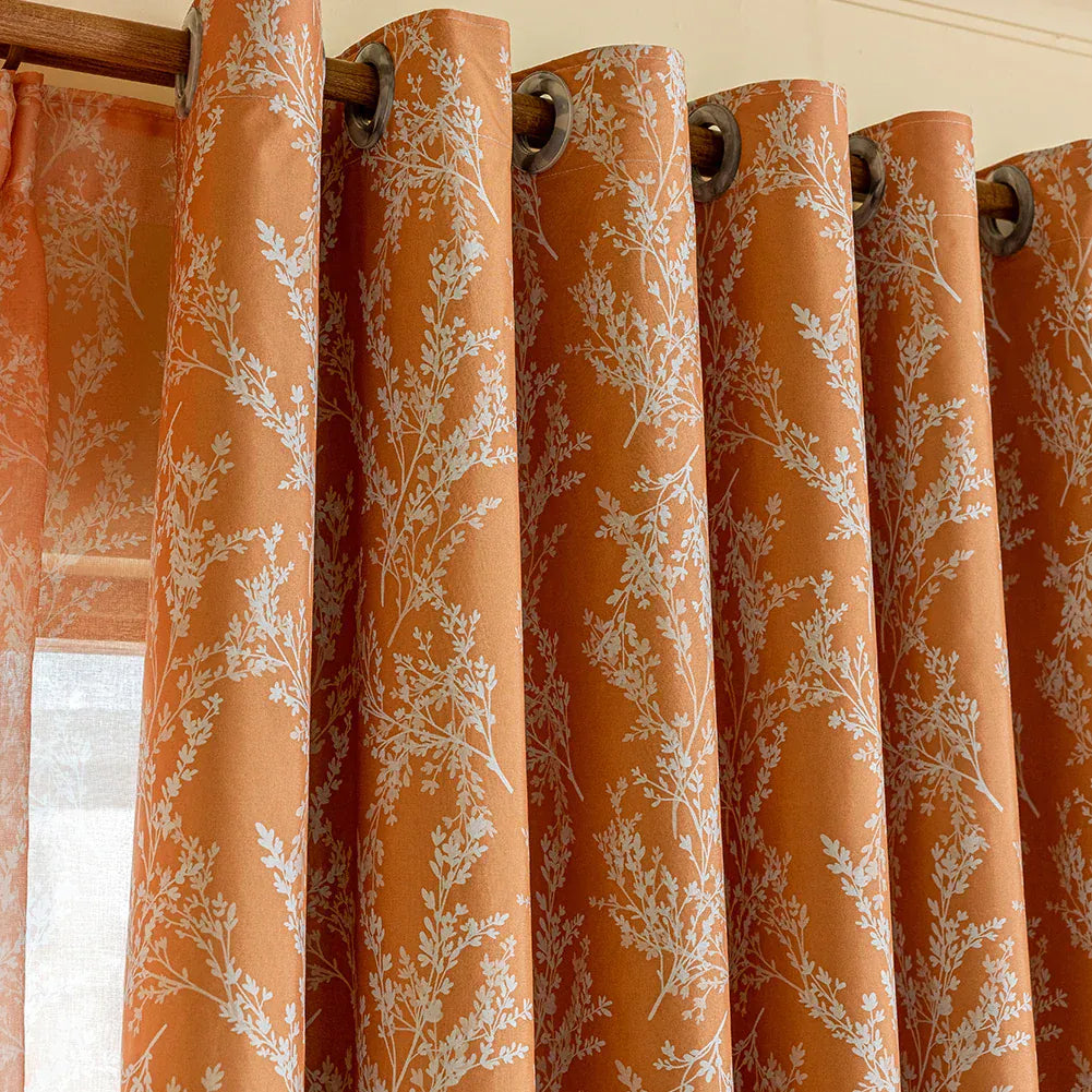 Rideaux Occultants Orange Caramel – Style Rétro Français, Imprimé Élégant pour Salon ou Chambre (1 Pc)