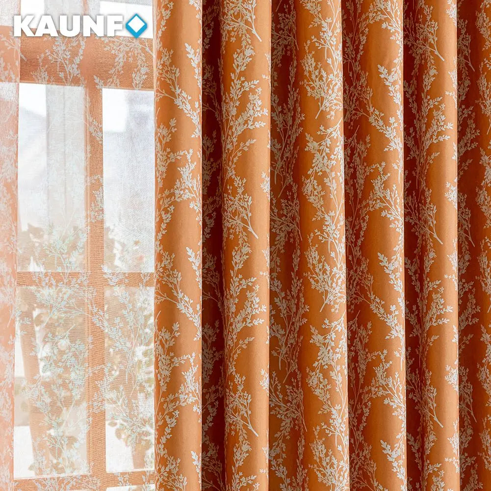 Rideaux Occultants Orange Caramel – Style Rétro Français, Imprimé Élégant pour Salon ou Chambre (1 Pc)
