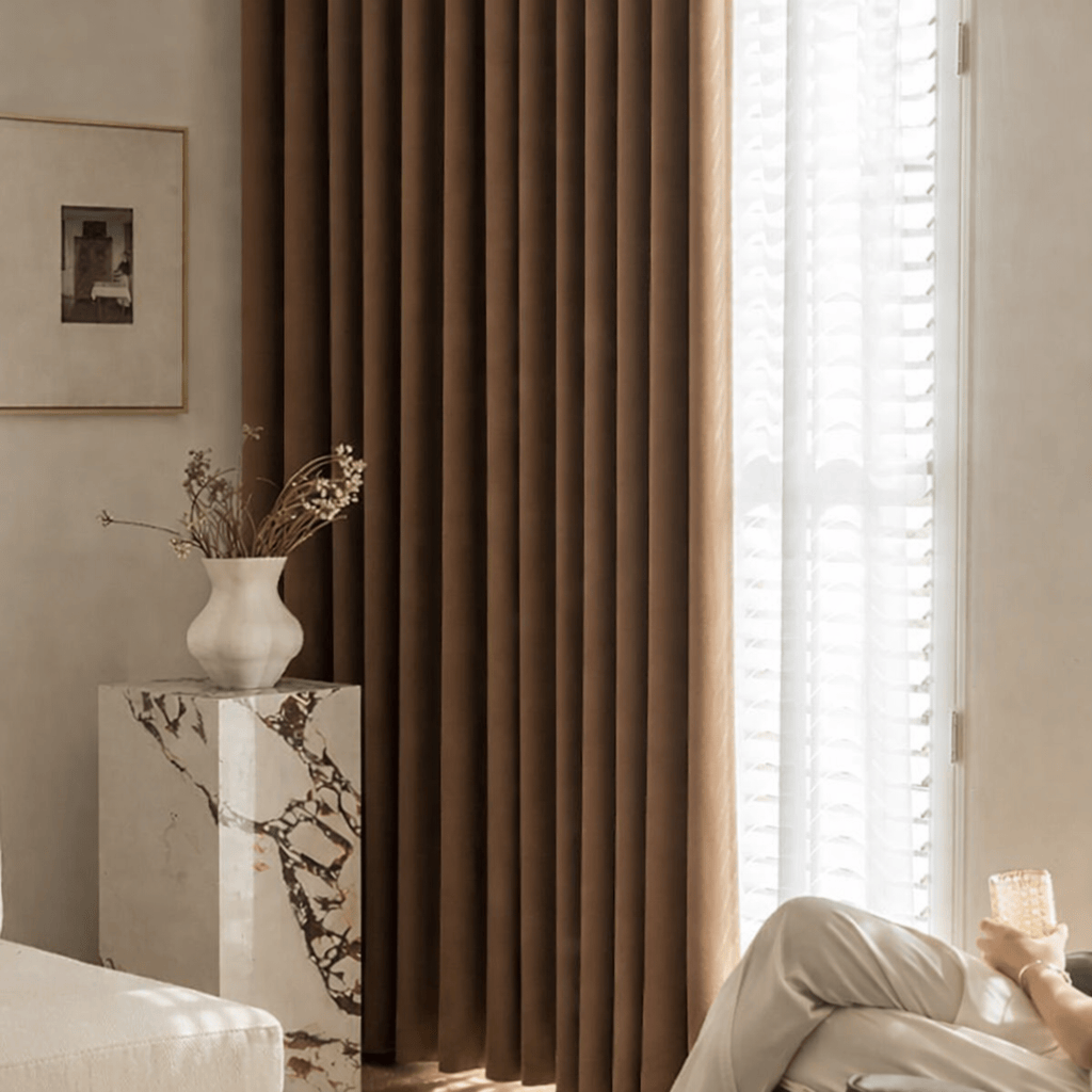 Rideaux Occultants Rétro 2025 – Coloris Brun Lait Terracotta, Tissu Chenille Haut de Gamme Sur Mesure pour Salon & Chambre