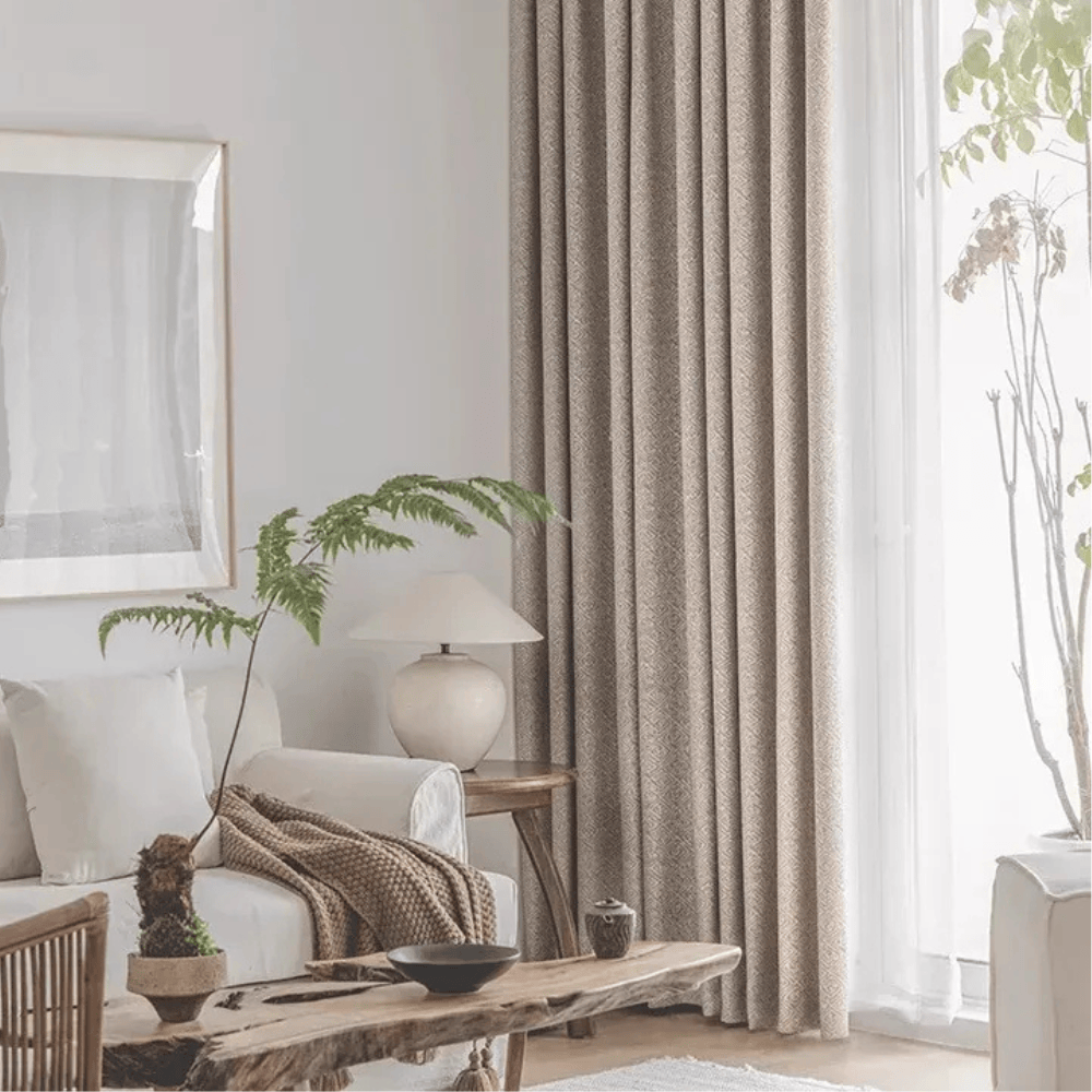 Rideaux Occultants Vintage Américain – Tissu Jacquard Épais Effet Lin avec Voilage Blanc, Sur Mesure pour Salon & Chambre